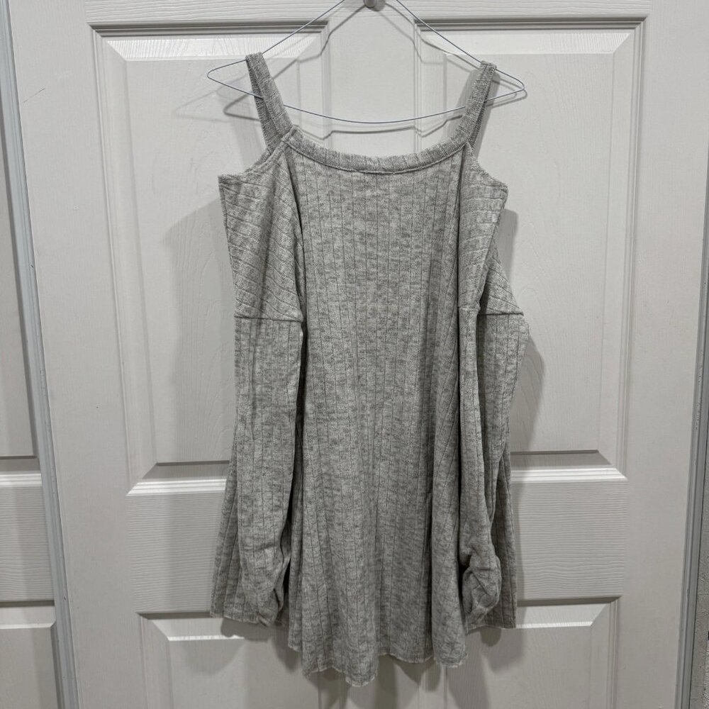 Umgee Sweater Womens Cold Shoulder Ribbed Knit High Low Hem Relax Gray L - Picture 9 of 11